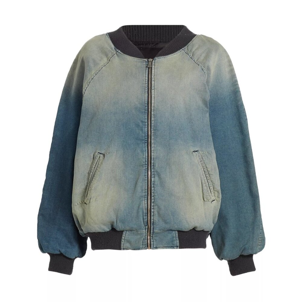 EB Denim | Oversized Ombréd Denim Bomber Jacket